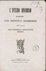 L'intero discorso pronunziato dal ministro Armellini nell'apertura dell'Assemblea costituente romana