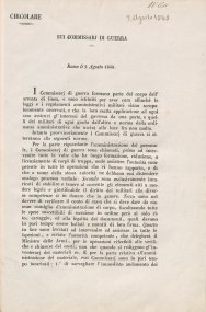 Circolare : sui commissari di guerra : Roma li 2 Agosto 1848