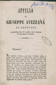 Appello di Giuseppe Avezzana ai genovesi a giustificazione di quanto operò durante la Repubblica Romana